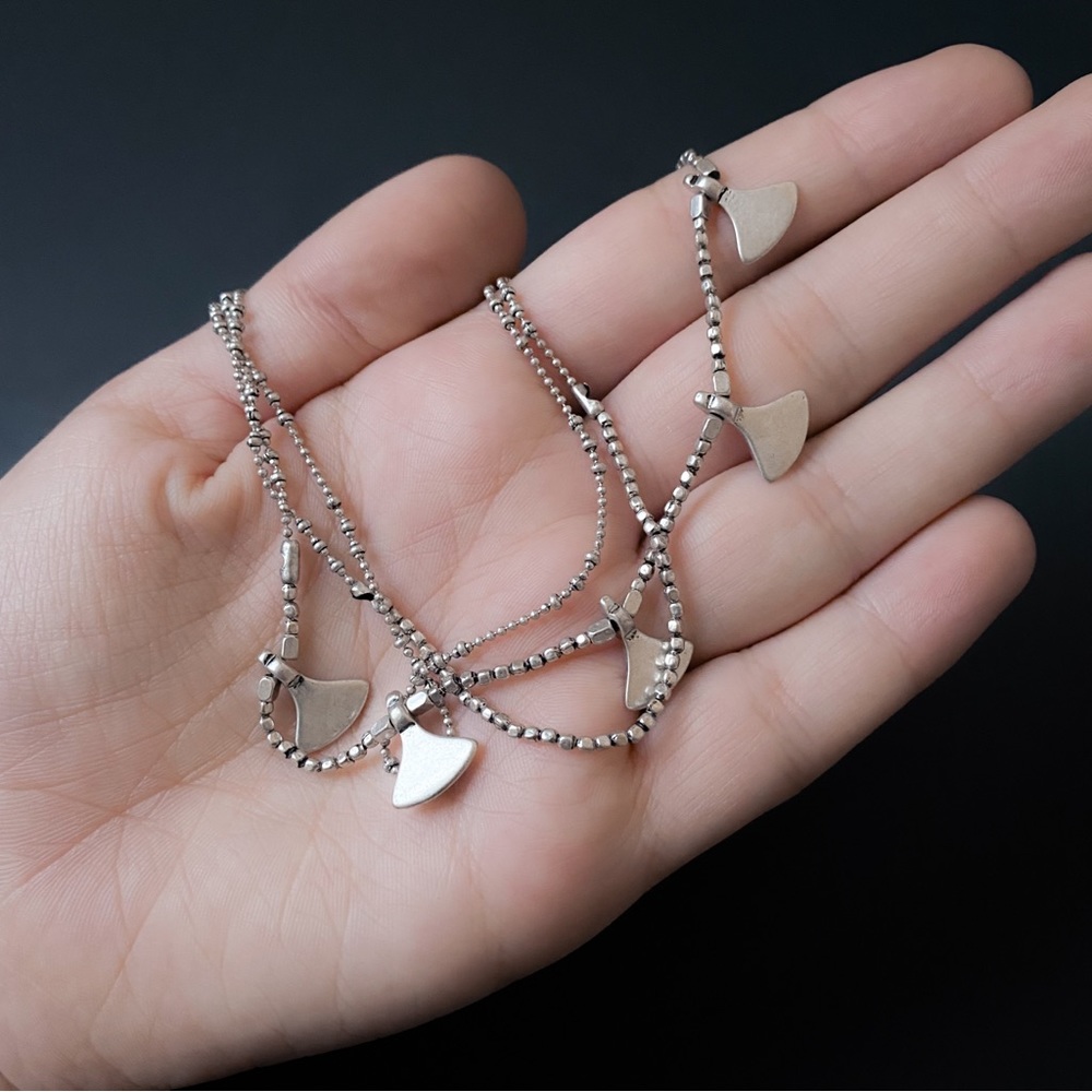 Long Boho Silver Tone Chain Beaded Fan Charms Layered Minimalist Necklace - Picture 7 of 8